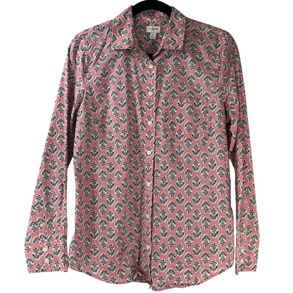 J. Crew Pink Paisley Boyfriend Button Down Shirt Size S